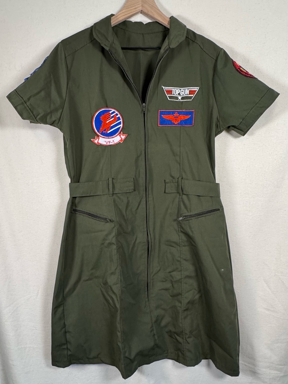 Olive Green Women's Flight Jumpsuit, Top Gun Dress, Halloween Party Costume